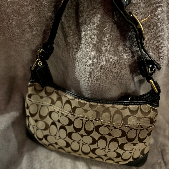 Coach Tan and Black Signature Shoulder Bag - Picture 1 of 6